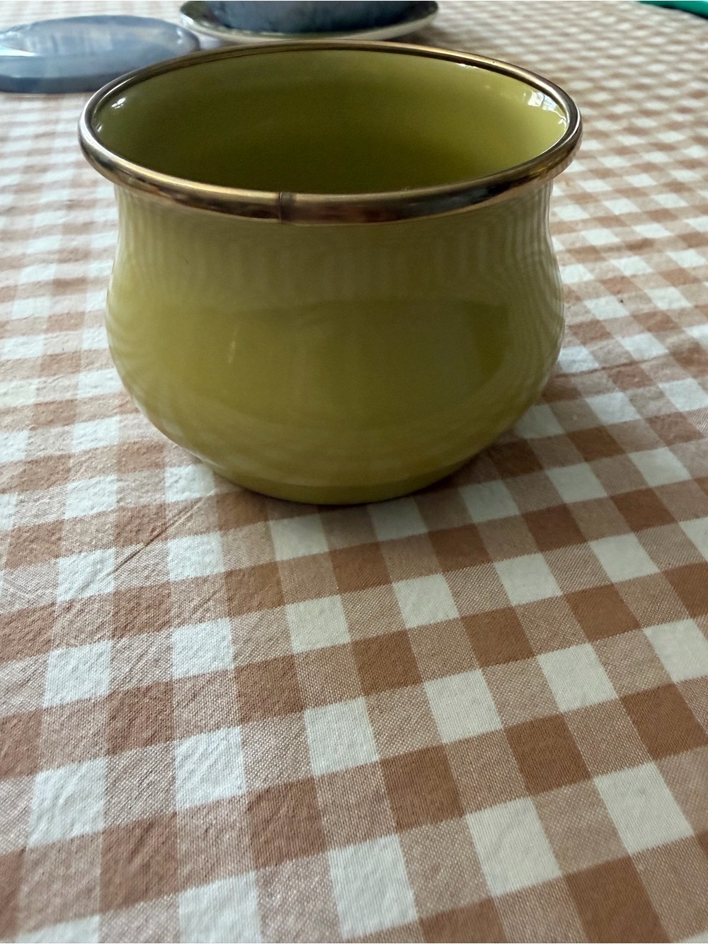 MacKenzie-Childs Olive Yellow Ceramic Piece with Black Logo